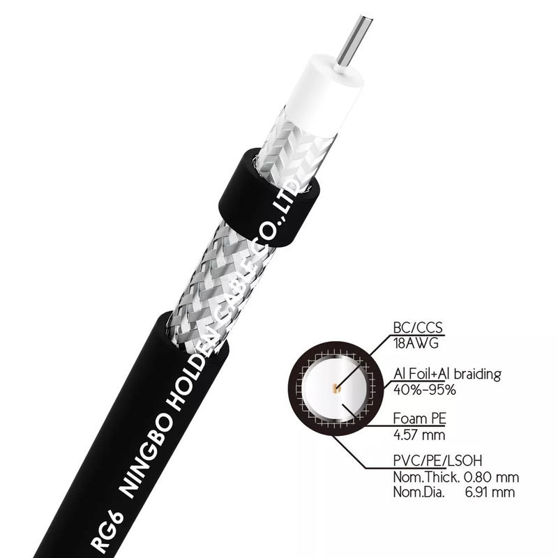 75 Ohm 100 Ohm LSZH জ্যাকেট Rg6 ইন্টারনেট XLPE নিরোধকের জন্য Coax Cable
