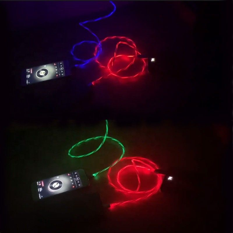 দ্রুত চার্জিং কেবল 3 IN 1 টাইপ সি 3A LED রঙিন চার্জিং USB কেবল লাইটনিং ফ্ল্যাশিং কেবল